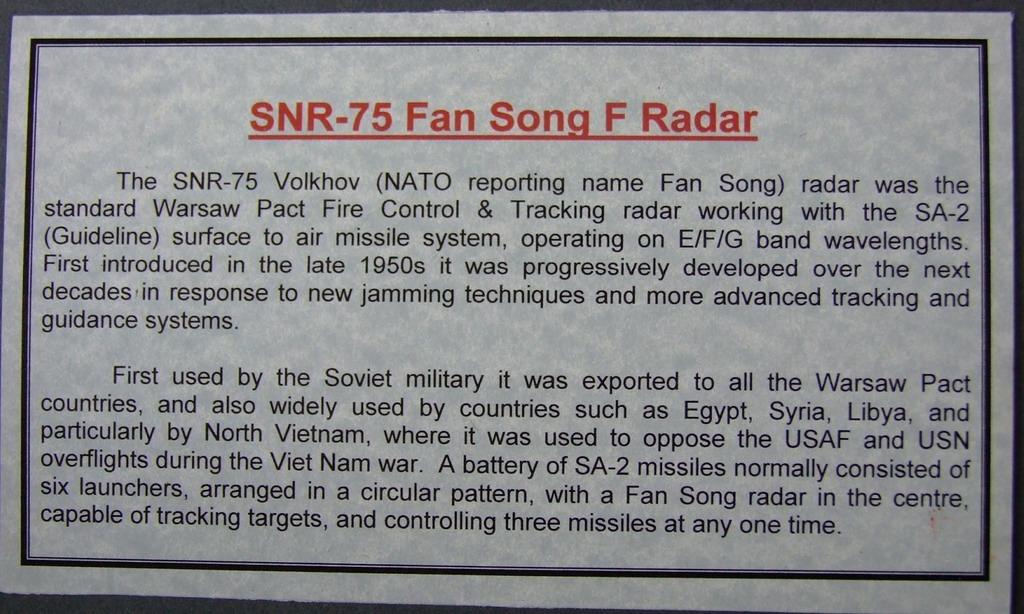 SNR-75 Fan Song F Radar, 1:72