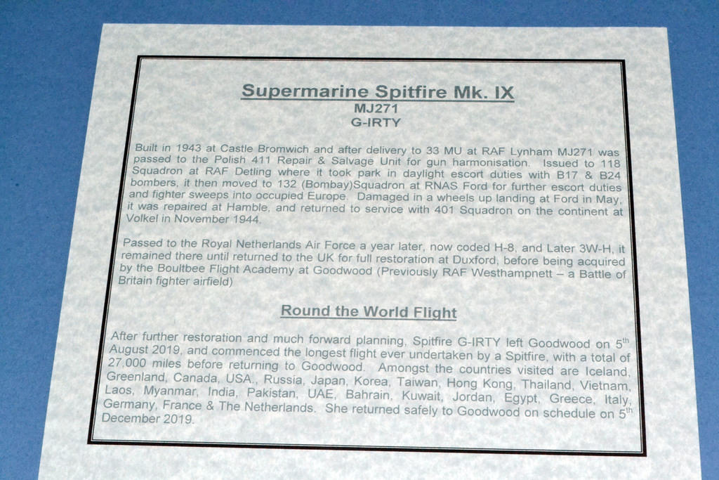 Supermarine Spitfire Mk IX, round the world flight